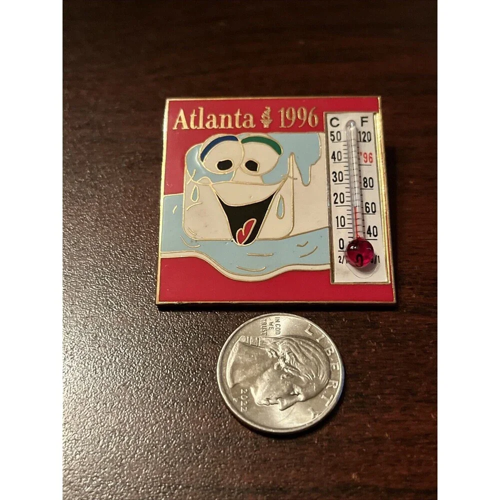 Vintage‎ 1996 Atlanta Olympics Melting Ice Cube Thermometer Lapel Hat Pin